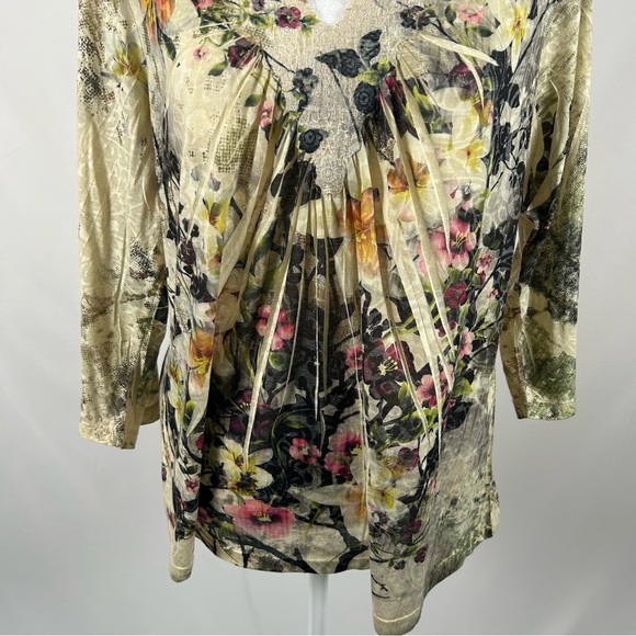 Christopher & Banks Tan Multicolor 3/4 Sleeve Blouse Size XL - Picture 3 of 6